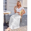 Zeagoo Women’s Long Maxi Skirts Tiered Elastic High Waist Boho Double Layered Print A-Line Casual Midi Dress(White)