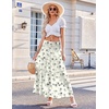 Zeagoo Women’s Long Maxi Skirts Tiered Elastic High Waist Boho Double Layered Print A-Line Casual Midi Dress(White Floral)