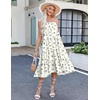 Zeagoo Women’s Long Maxi Skirts Tiered Elastic High Waist Boho Double Layered Print A-Line Casual Midi Dress(White Floral)