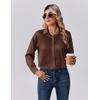 Zeagoo Womens Tops Long Sleeve Satin Silk Button Down Shirts Dressy Blouses(A-brown)