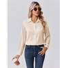 Zeagoo Womens Tops Long Sleeve Satin Silk Button Down Shirts Dressy Blouses(Beige)