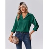 Zeagoo Womens Tops Long Sleeve Satin Silk Button Down Shirts Dressy Blouses(Dark Green)