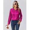 Zeagoo Womens Tops Long Sleeve Satin Silk Button Down Shirts Dressy Blouses(Hot Pink)