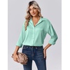 Zeagoo Womens Tops Long Sleeve Satin Silk Button Down Shirts Dressy Blouses(Ice Green)