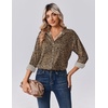 Zeagoo Womens Tops Long Sleeve Satin Silk Button Down Shirts Dressy Blouses(Leopard)
