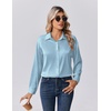 Zeagoo Womens Tops Long Sleeve Satin Silk Button Down Shirts Dressy Blouses(Light Blue)