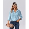 Zeagoo Womens Tops Long Sleeve Satin Silk Button Down Shirts Dressy Blouses(Light Blue)
