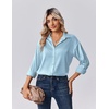Zeagoo Womens Tops Long Sleeve Satin Silk Button Down Shirts Dressy Blouses(Light Blue)