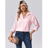Zeagoo Womens Tops Long Sleeve Satin Silk Button Down Shirts Dressy Blouses(Light Pink)