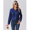 Zeagoo Womens Tops Long Sleeve Satin Silk Button Down Shirts Dressy Blouses(Navy Blue)