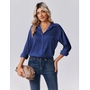 Zeagoo Womens Tops Long Sleeve Satin Silk Button Down Shirts Dressy Blouses(Navy Blue)