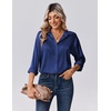 Zeagoo Womens Tops Long Sleeve Satin Silk Button Down Shirts Dressy Blouses(Navy Blue)