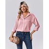 Zeagoo Womens Tops Long Sleeve Satin Silk Button Down Shirts Dressy Blouses(Pink)