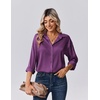 Zeagoo Womens Tops Long Sleeve Satin Silk Button Down Shirts Dressy Blouses(Purple 2)