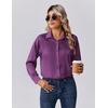 Zeagoo Womens Tops Long Sleeve Satin Silk Button Down Shirts Dressy Blouses(Purple 2)