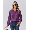 Zeagoo Womens Tops Long Sleeve Satin Silk Button Down Shirts Dressy Blouses(Purple 2)
