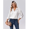 Zeagoo Womens Tops Long Sleeve Satin Silk Button Down Shirts Dressy Blouses(White)