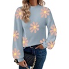 Zeagoo Sweaters for Women Fall Fashion 2025 Trendy Long Sleeve Turtleneck Pullover Lantern Knit Sweater Tops(Blue-flower)