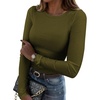 Zeagoo Women Long Sleeve Shirts Ribbed Slim Fit Tops Crewneck Basic Tee(Army Green)
