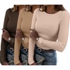 Zeagoo Women Long Sleeve Shirts Ribbed Slim Fit Tops Crewneck Basic Tee(Beige+brown+light Brown)