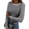 Zeagoo Women Long Sleeve Shirts Ribbed Slim Fit Tops Crewneck Basic Tee(Black Stripe)