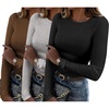 Zeagoo Women Long Sleeve Shirts Ribbed Slim Fit Tops Crewneck Basic Tee(Black+grey+brown)