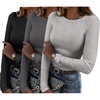 Zeagoo Women Long Sleeve Shirts Ribbed Slim Fit Tops Crewneck Basic Tee(Black+grey+charcoal Grey)