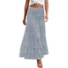 Zeagoo Women’s Long Maxi Skirts Tiered Elastic High Waist Boho Double Layered Print A-Line Casual Midi Dress(Blue White Floral)