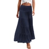 Zeagoo Women’s Long Maxi Skirts Tiered Elastic High Waist Boho Double Layered Print A-Line Casual Midi Dress(Navy Blue)