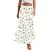 Zeagoo Women’s Long Maxi Skirts Tiered Elastic High Waist Boho Double Layered Print A-Line Casual Midi Dress(White Floral)