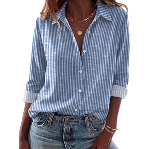 Zeagoo Blouses for Women Dressy Casual Long Sleeve Button Down Shirts Tops(B-blue Stripes)