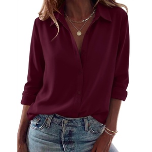 Zeagoo Blouses for Women Dressy Casual Long Sleeve Button Down Shirts Tops(Dark Red)