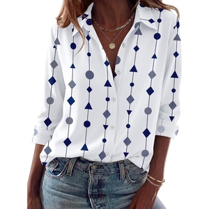 Zeagoo Blouses for Women Dressy Casual Long Sleeve Button Down Shirts Tops(Geometry White)