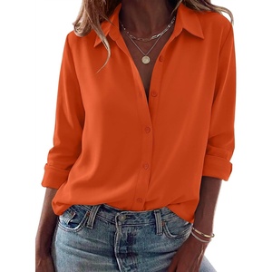 Zeagoo Blouses for Women Dressy Casual Long Sleeve Button Down Shirts Tops(Orange)