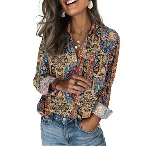 Zeagoo Blouses for Women Long Sleeve Dressy Casual Button Down Shirts(Boho Brown)