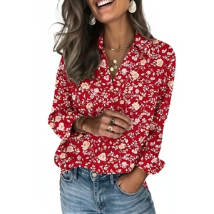 Zeagoo Blouses for Women Long Sleeve Dressy Casual Button Down Shirts(Holiday Rose)