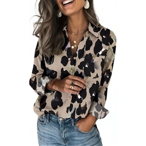 Zeagoo Blouses for Women Long Sleeve Dressy Casual Button Down Shirts(Leopard)