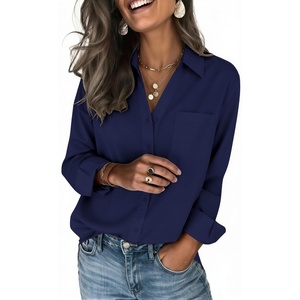 Zeagoo Blouses for Women Long Sleeve Dressy Casual Button Down Shirts(Navy)