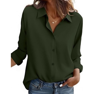 Zeagoo Button Down Shirt Women Long Sleeve Blouses Casual Tops Work Outfits(C-army Green-stain Shield)