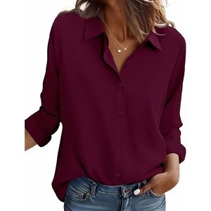 Zeagoo Button Down Shirt Women Long Sleeve Blouses Casual Tops Work Outfits(C-burgundy-stain Shield)