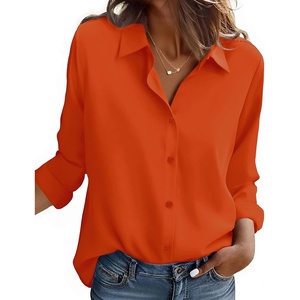 Zeagoo Button Down Shirt Women Long Sleeve Blouses Casual Tops Work Outfits(C-orange-stain Shield)