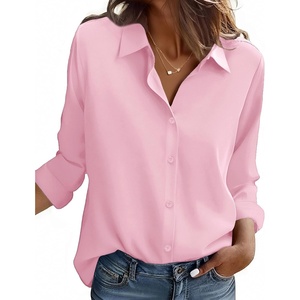 Zeagoo Button Down Shirt Women Long Sleeve Blouses Casual Tops Work Outfits(C-pink-stain Shield)