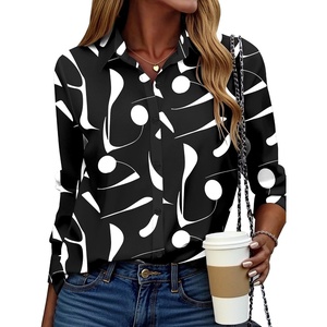 Zeagoo Button Down Shirt Women Long Sleeve Blouses Casual Tops Work Outfits(D-black Printed)