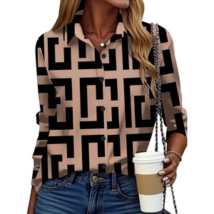 Zeagoo Button Down Shirt Women Long Sleeve Blouses Casual Tops Work Outfits(Geometric)