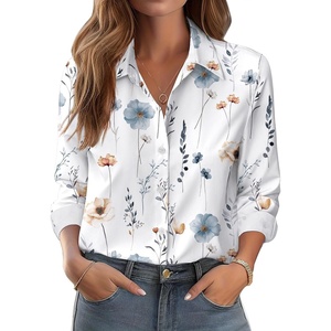 Zeagoo Button Down Shirts for Women Dressy Printed Long Sleeve Blouse(Bf112)