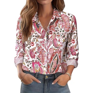 Zeagoo Button Down Shirts for Women Dressy Printed Long Sleeve Blouse(Cx244)