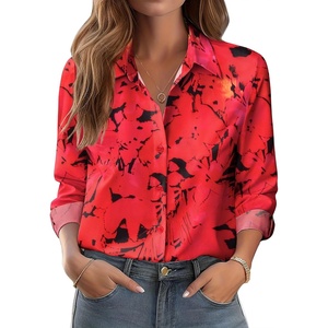 Zeagoo Button Down Shirts for Women Dressy Printed Long Sleeve Blouse(Dh698)