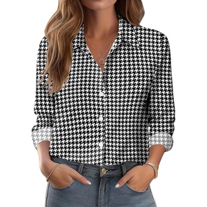 Zeagoo Button Down Shirts for Women Dressy Printed Long Sleeve Blouse(Houndstooth)