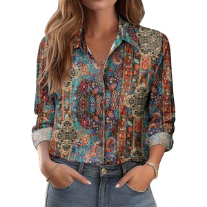 Zeagoo Button Down Shirts for Women Dressy Printed Long Sleeve Blouse(Mz721)