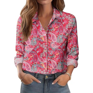 Zeagoo Button Down Shirts for Women Dressy Printed Long Sleeve Blouse(Mz750)